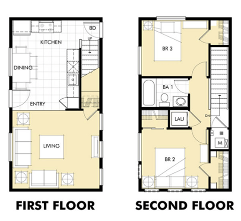 Floor plan for 2 beds, 1 bath